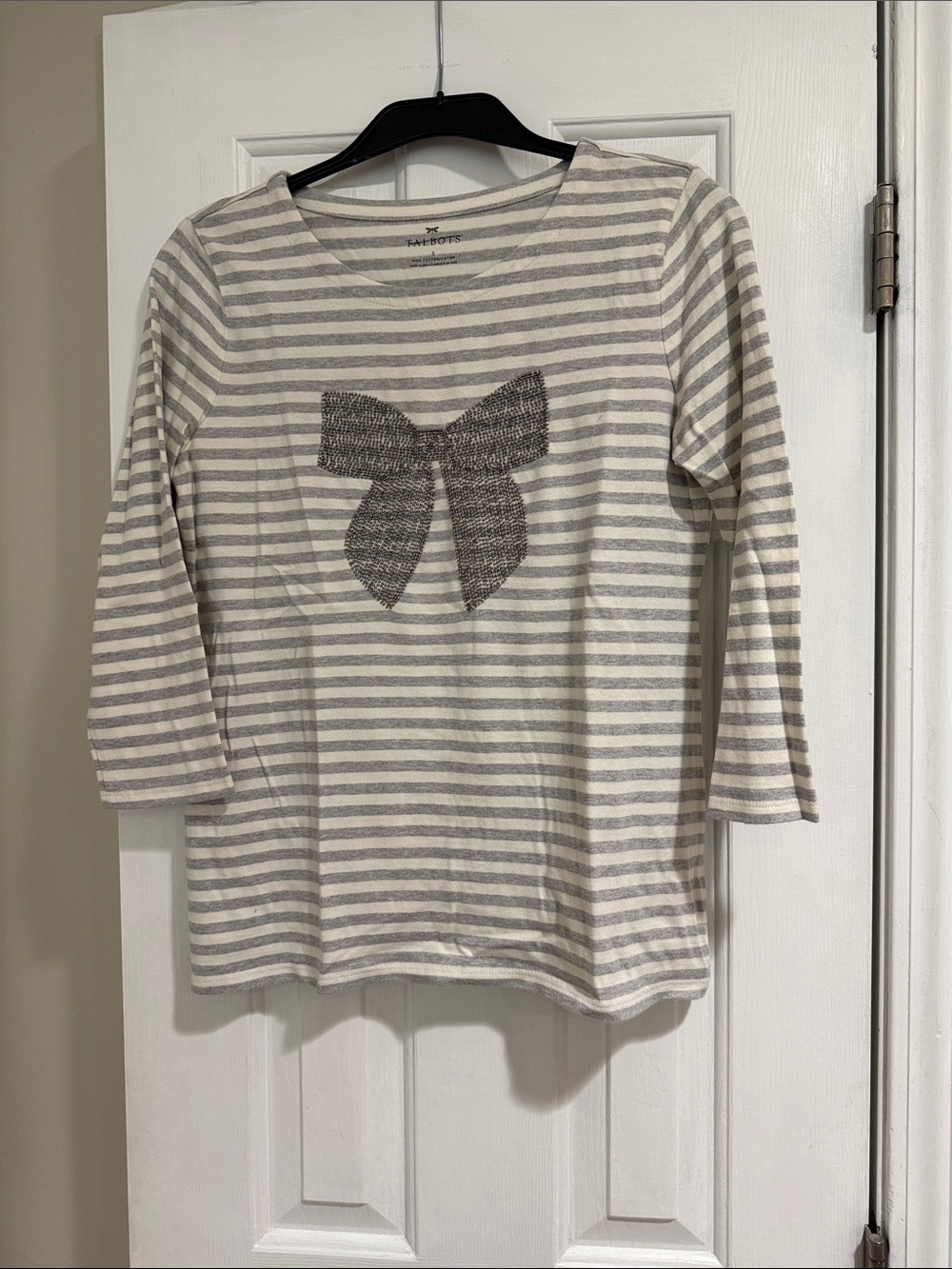 Light Gray & White Striped Bow Tee